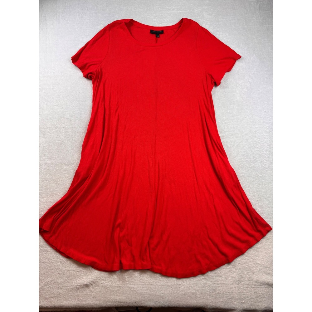 Lane Bryant Red Ribbed Short Sleeve Swing Dress Plus Size 18/20 Crew Neck A-Line